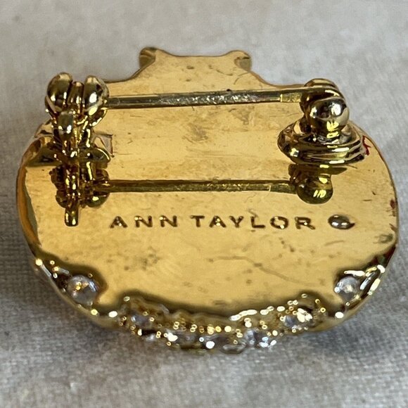 Ann Taylor Ladybug Pin Brooch Gold Tone Black Enamel Clear Rhinestone Vintage - Picture 3 of 8
